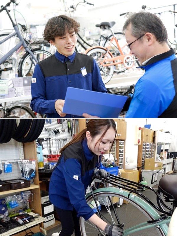 大型サイクルストアの販売スタッフ◆未経験歓迎／残業18時間程／月8～10日休／賞与年2回／土日休も可イメージ1